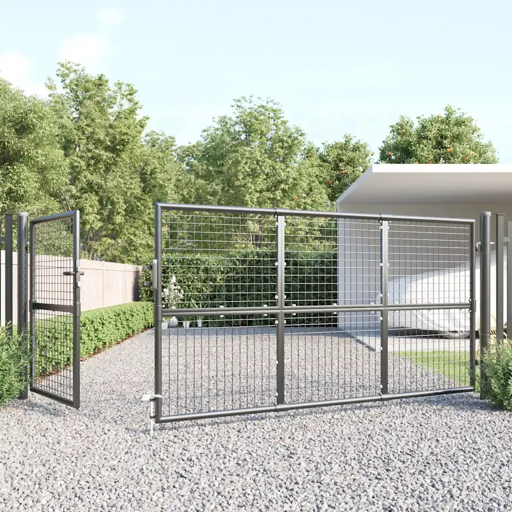 Cancello da Giardino Rete Antracite 350x175 cm Acciaio Zincato