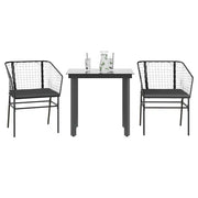 Set da Pranzo da Giardino 3 pz con Cuscini Polyrattan Vetro