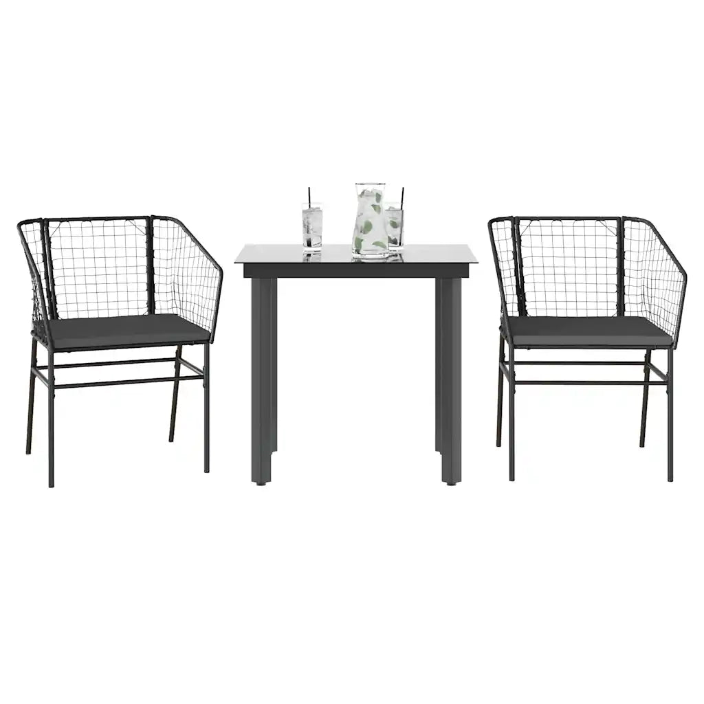 Set da Pranzo da Giardino 3 pz con Cuscini Polyrattan Vetro