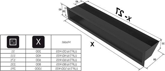 Ventilatore di fumate 6 x 40 cm - Nero - Ventilatore di fumata per ventilazione di camino - Angolo di aspirazione 45 gradi - Resistente all'overaccensione.