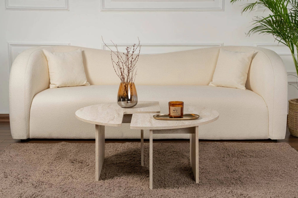 Tavolino da salotto Tairn, Tavolo basso da caffè, Portariviste per divano, Ripiano da soggiorno, 90x90 h41 cm, Beige