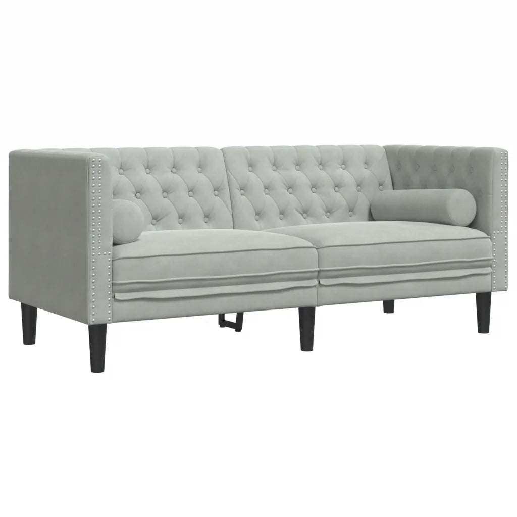 Divano Chesterfield con Rinforzi 2 Posti Grigio Chiaro Velluto 372683
