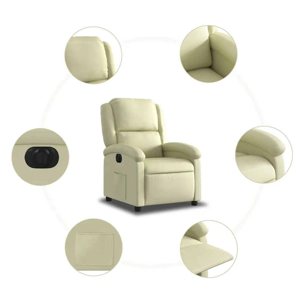 Poltrona Reclinabile Elettrica Crema in Vera Pelle 3204256