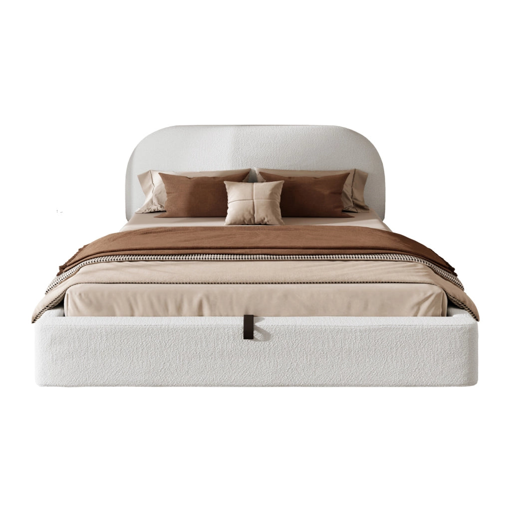 Letto matrimoniale 160 x 200 cm in bouclé beige con contenitore idraulico e rete a doghe