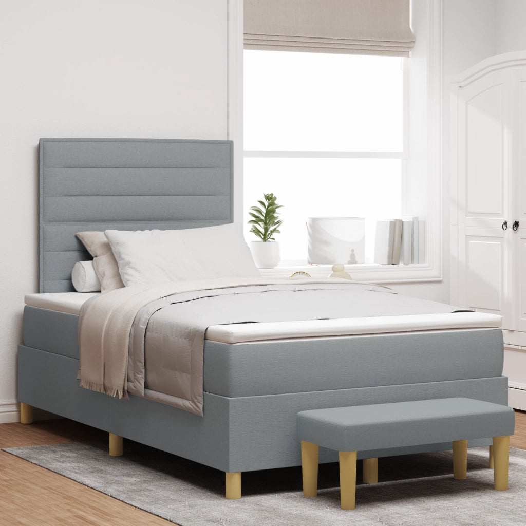 Letto Box Spring con Materasso e Panchina Grigio Chiaro 120x200 cm Tessuto