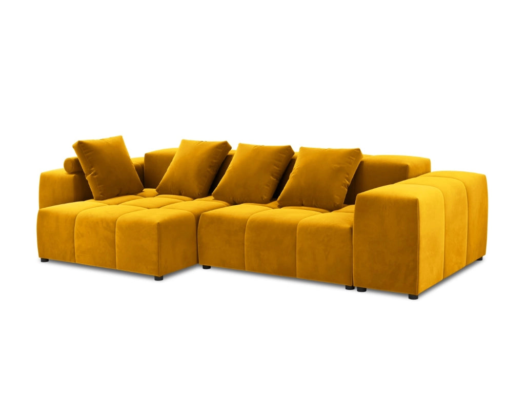 Cosmopolitan Design - Divano angolare modulare reversibile "Rome" 4 posti in velluto giallo 