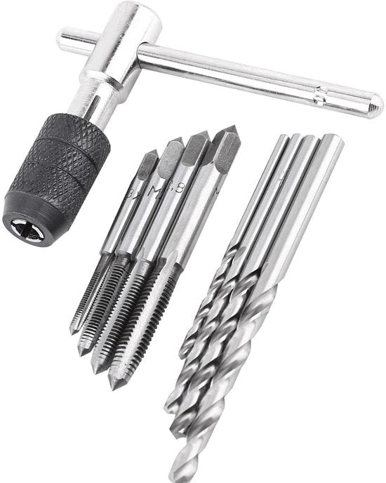 Set di chiavi a vite da banco - Materiale in acciaio resistente - Viti a schizzo M3-M6 - Trapani a spirale 2,5-5,2 mm - Set di strumenti per taglio dei fili - Peso ridotto 126 g - Set per taglio dei fili