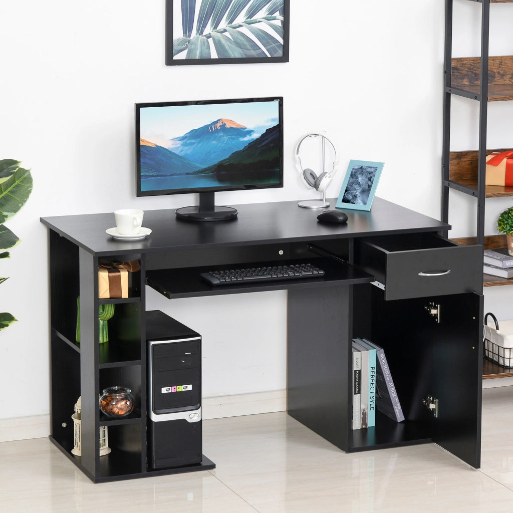 Scrivania Computer con Ripiano e Cassetto - Zephmum - MDF Nero 120x60x74 cm