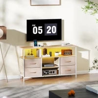 Mobile TV con Luce LED e Prese Porte USB Ripiani Aperti 4 Cassetti pieghevoli 120x30x67,5 cm Beige e Bianco