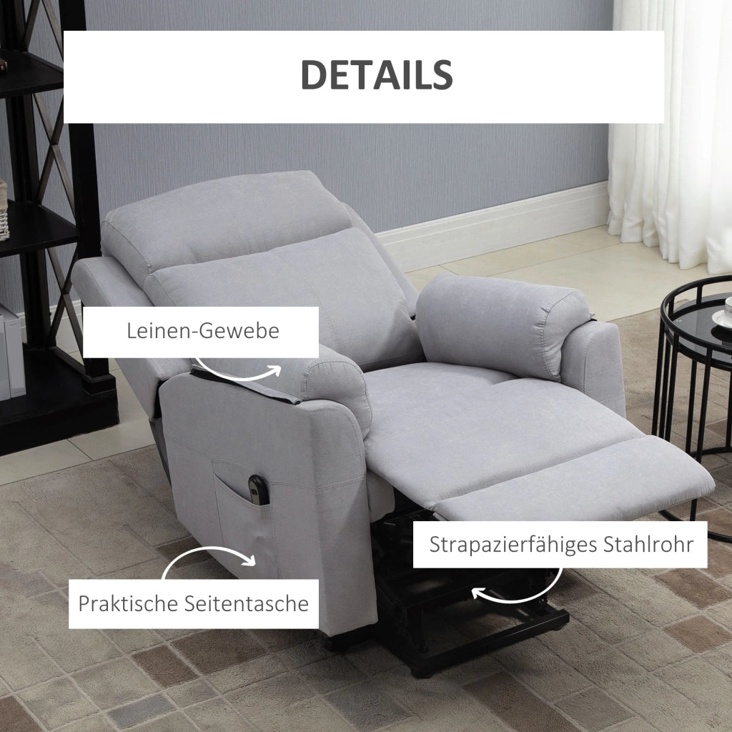 Poltrona Relax Elettrica con Alzapersona e Schienale Reclinabile ¨C zephmum ¨C Tessuto Grigio Chiaro