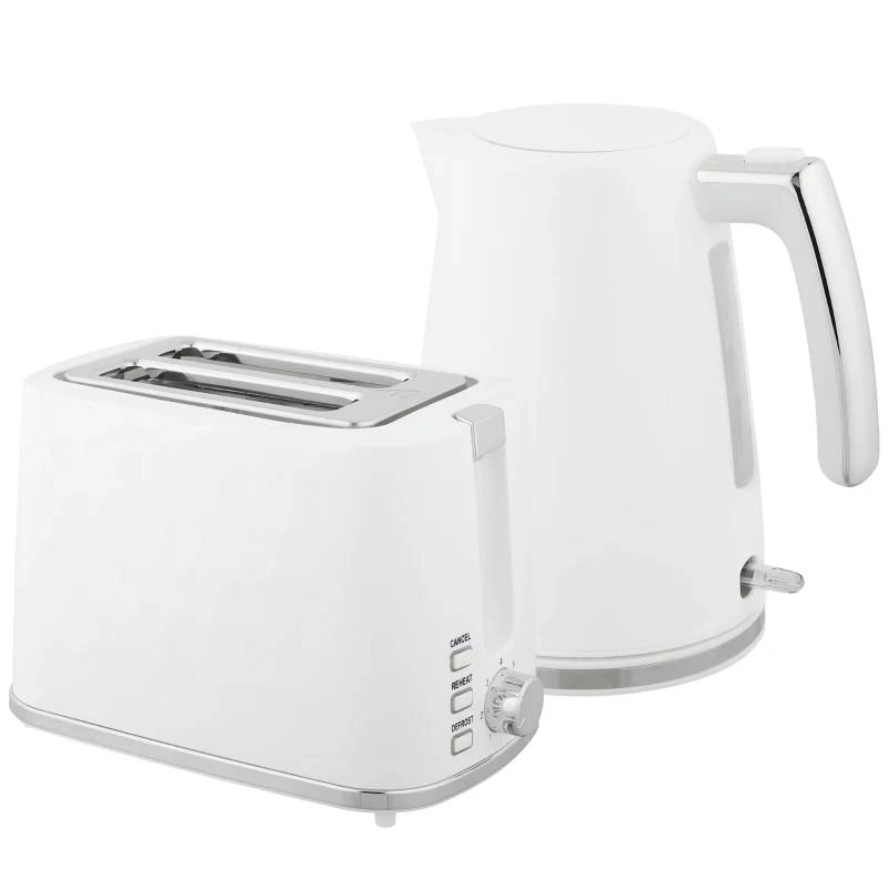 SET BOLLITORE ELETTRICO DA 1.7L 2200W CON TERMOSTATO E TOSTAPANE DOPPIO CON 7 LIVELLI DI DORATURA, BIANCO