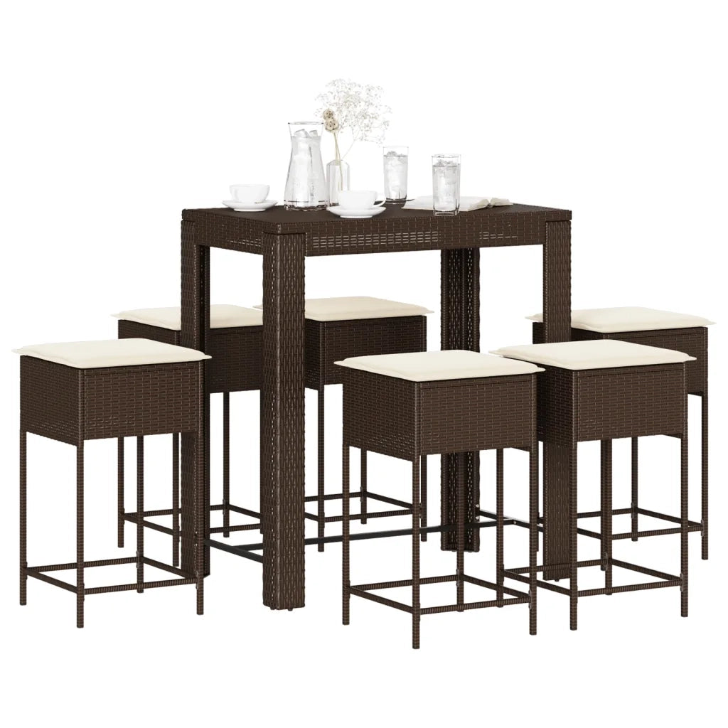 vidaXL Set Bar da Giardino 7 pz con Cuscini in Polyrattan Marrone