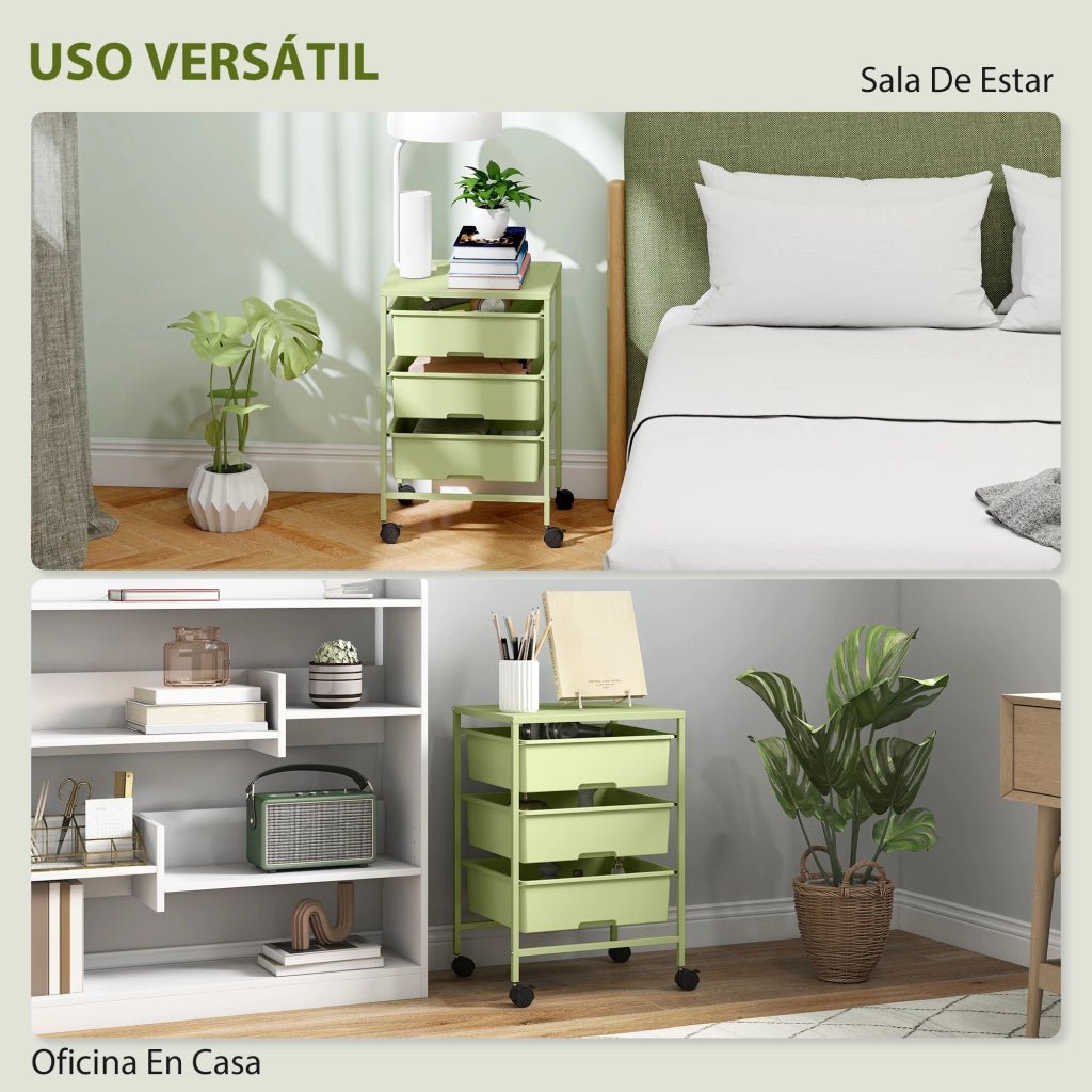 Carrello Multiuso 4 Livelli con Ruote e 3 Cestini ¨C Zephmum ¨C Verde 40.8x33.5x60.5 cm