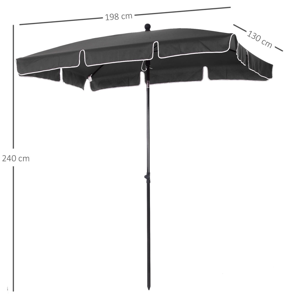EasyComfort Ombrellone da Giardino Rettangolare 2x1.3 m con Inclinazione Regolabile e Palo in Alluminio, Grigio e Nero