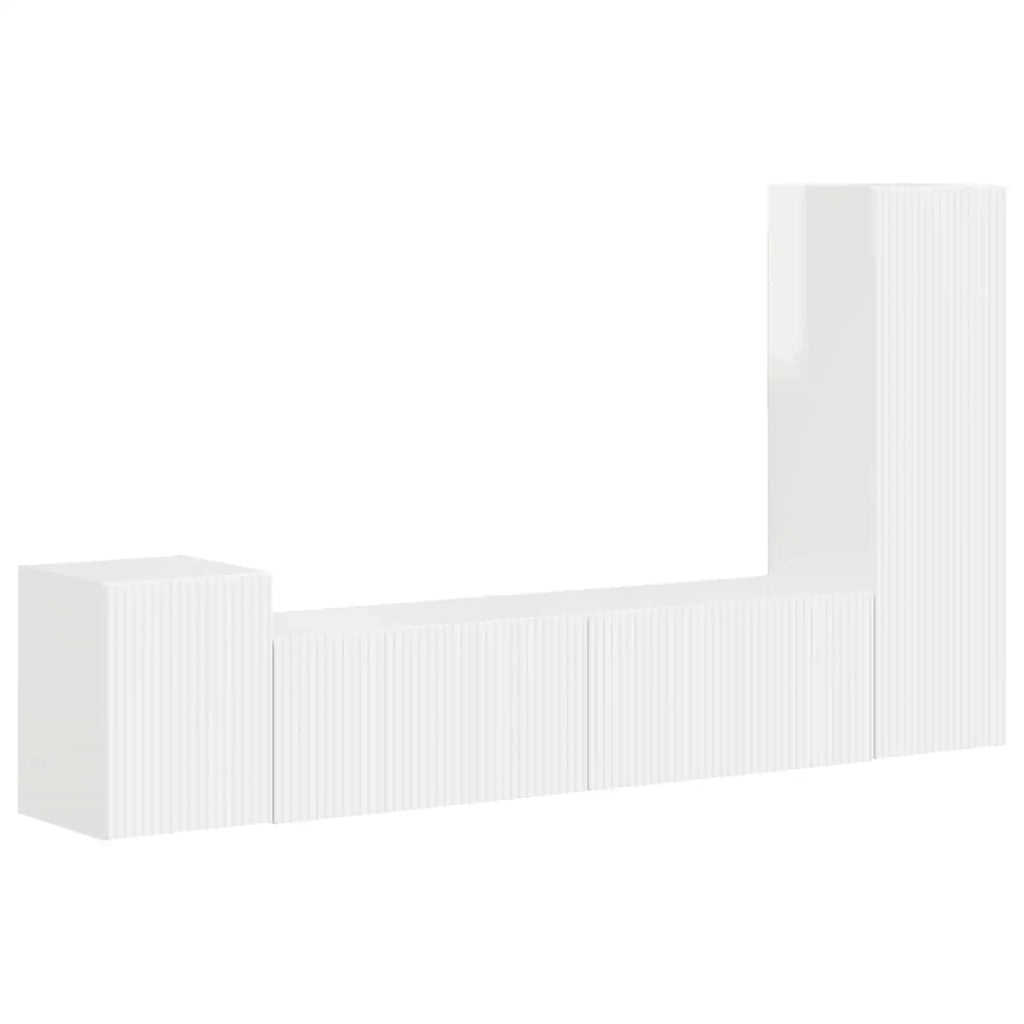 Set mobile TV 4 pcs Bianco Lucido Legno multistrato