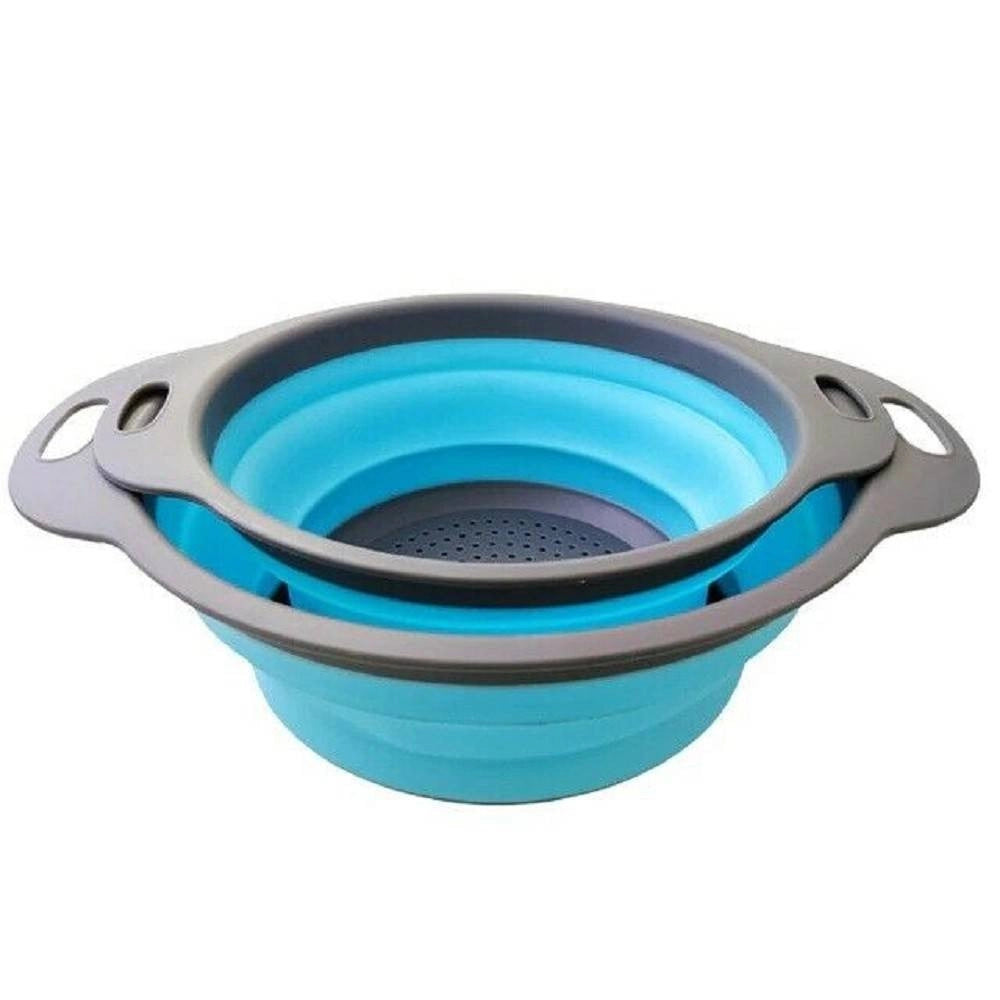 Trade Shop - Set 2 Scolapasta Cestello In Silicone Pieghevole Ripiegabile Multiuso 17 E 22 Cm -