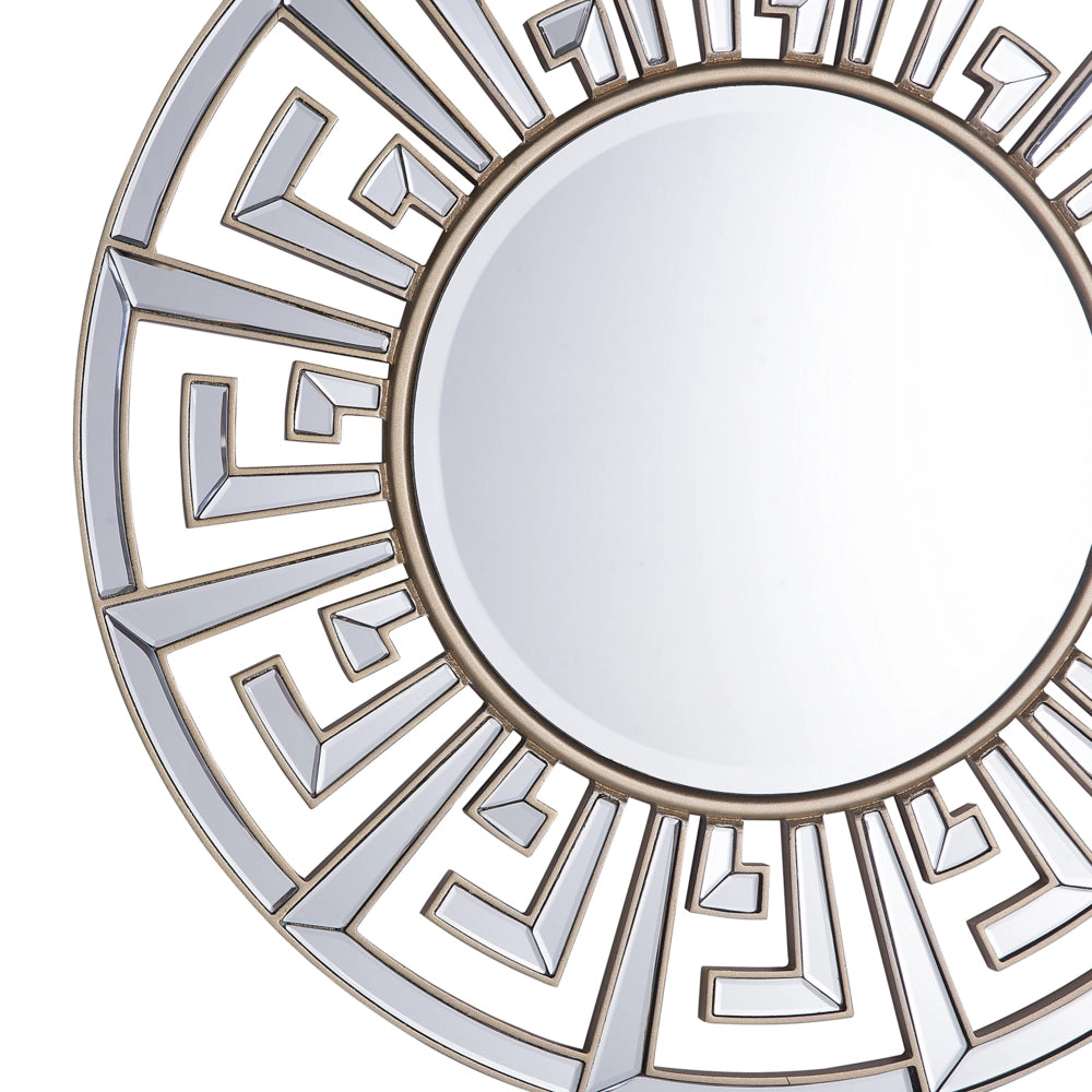 Specchio da parete dorato con cornice decorativa rotonda da 70 cm finitura lucida di ispirazione tribale geometrica
