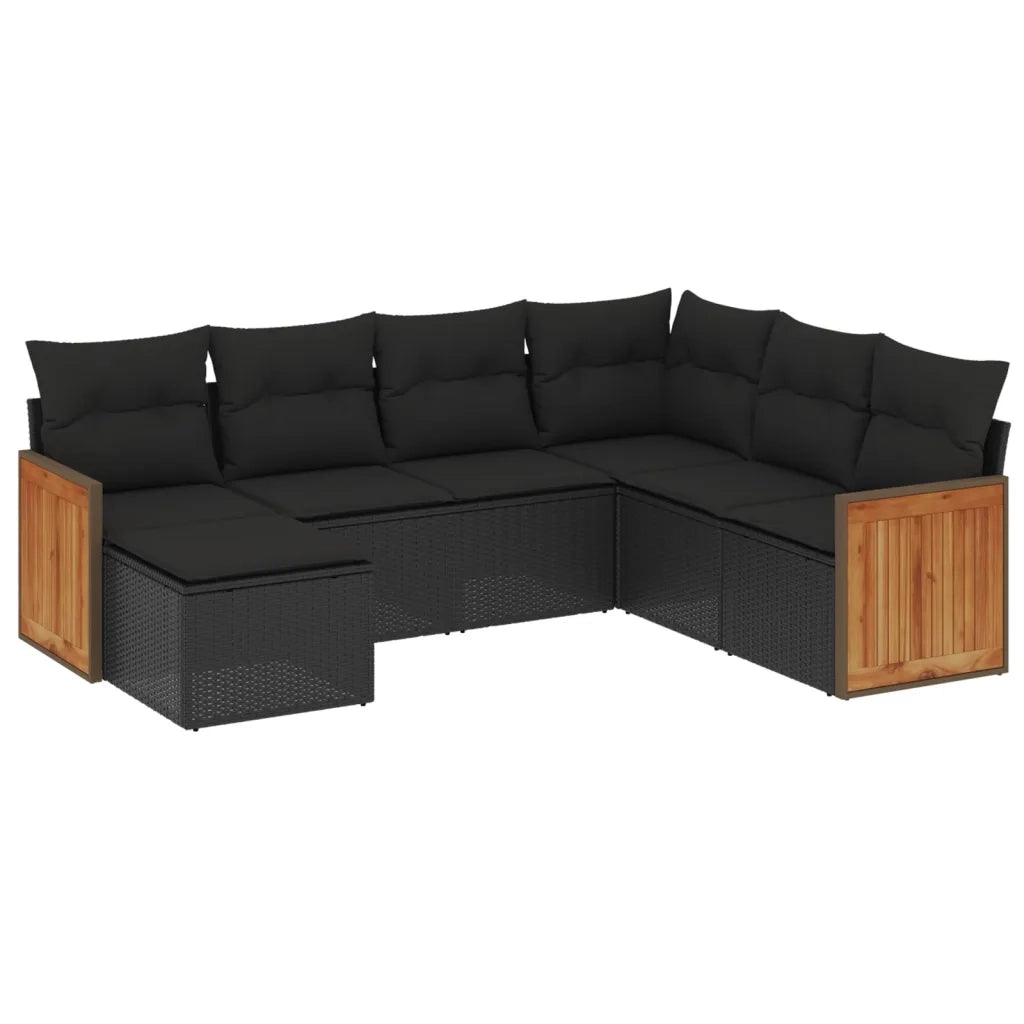 Set Divani da Giardino con Cuscini 7pz Nero Polyrattancod mxl 113860