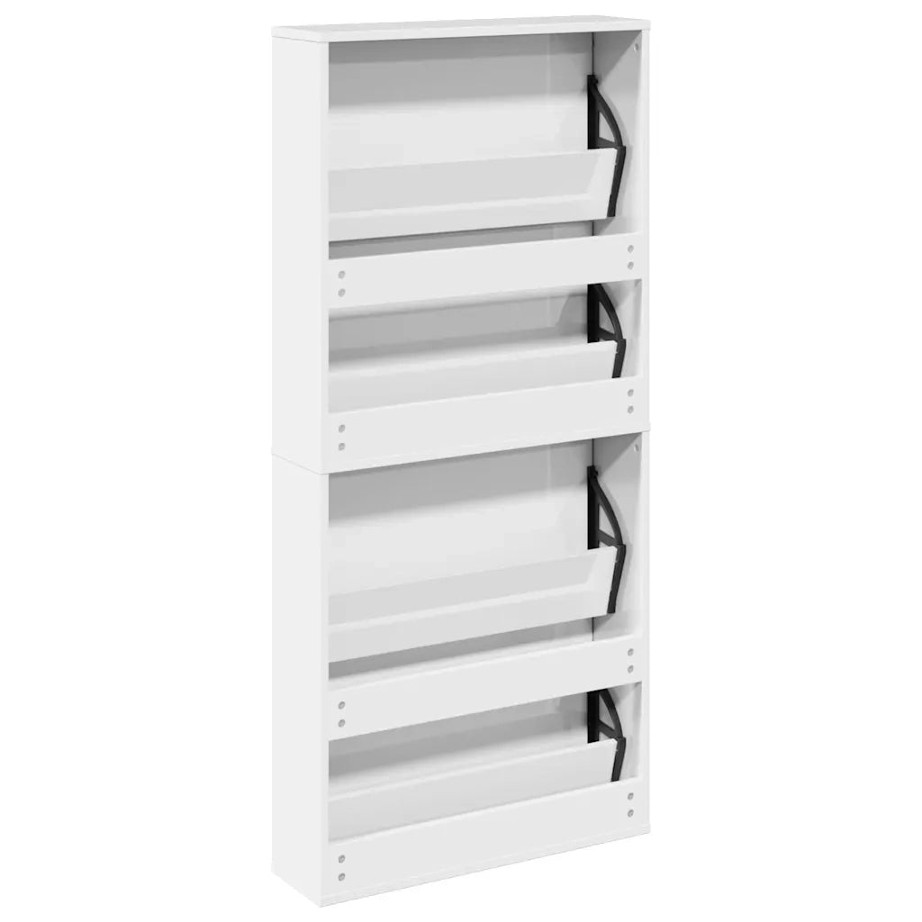 Scarpiera con Specchio a 4 Livelli Bianco lucido 63x17x134 cm 3228276