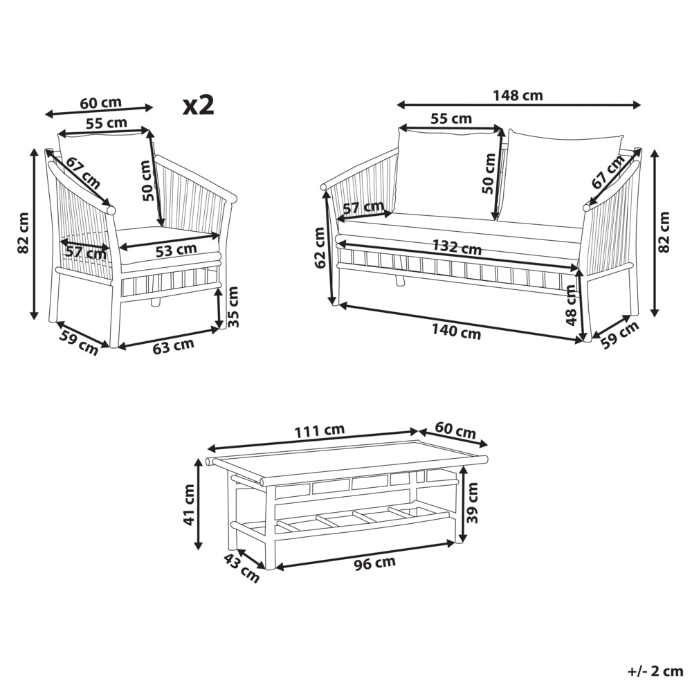Set di divani da giardino in legno di bambù con cuscini bianchi 4 posti salotto moderno set di conversazione salottino per esterni