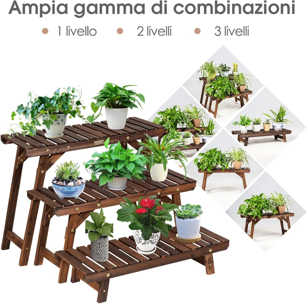 Porta Piante da Interno ed Esterno, Scaffale per Piante e Fiori a Scala in Legno, Porta Vasi da Balcone, Giardino e Salotto