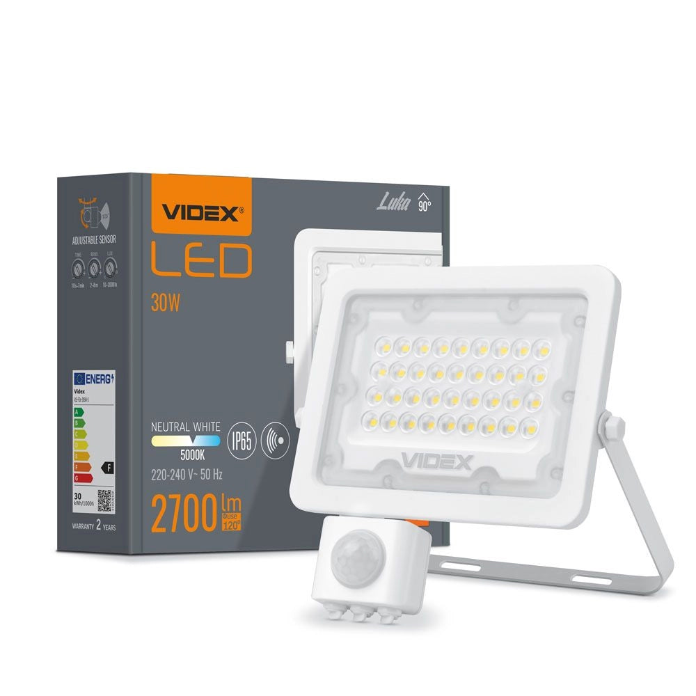 Faretto LED LUCA Videx PIR 30W 5000K 2700lm IP65 bianco