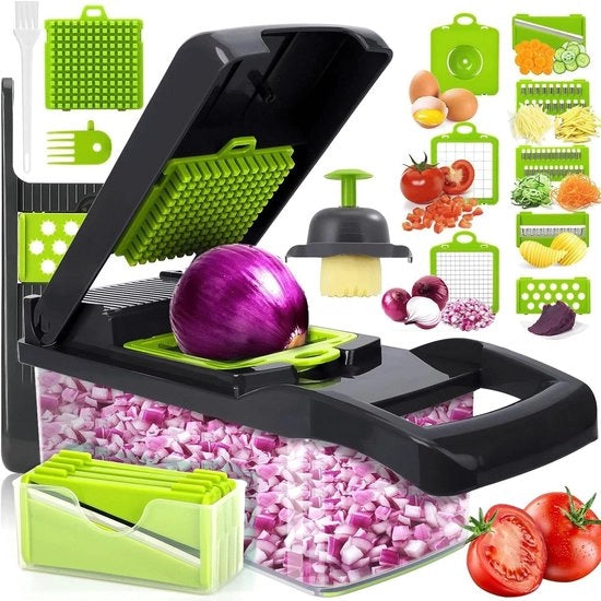 Multifunzionale Strumento da Cucina 16-in-1 - Mandolina - Strumento per Tagliare Verdure - 7 Lame Interchangeabili - Acciaio Inossidabile - Aiuto Cucina per Insalate - Macchina da Cucina