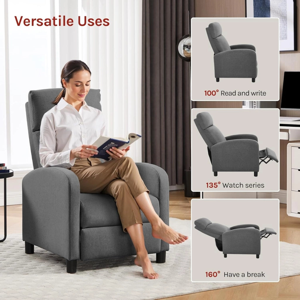 Poltrona Reclinabile a Multilivello, Chaise Longue con Poggiapiedi Regolabile, Poltrona Relax Singolo, Con Schienale Alto, Seduta Imbottita, Lino, Grigio Scuro, SKS58dgr