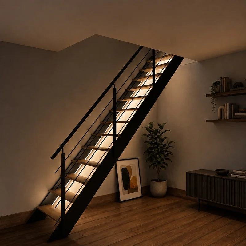 SPECTRA - Scala dritta in legno con LED integrati, nera
