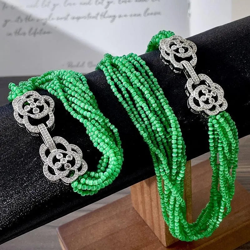 Bracciale e collana vintage con perline di cristallo verde, regalo di Natale o compleanno.