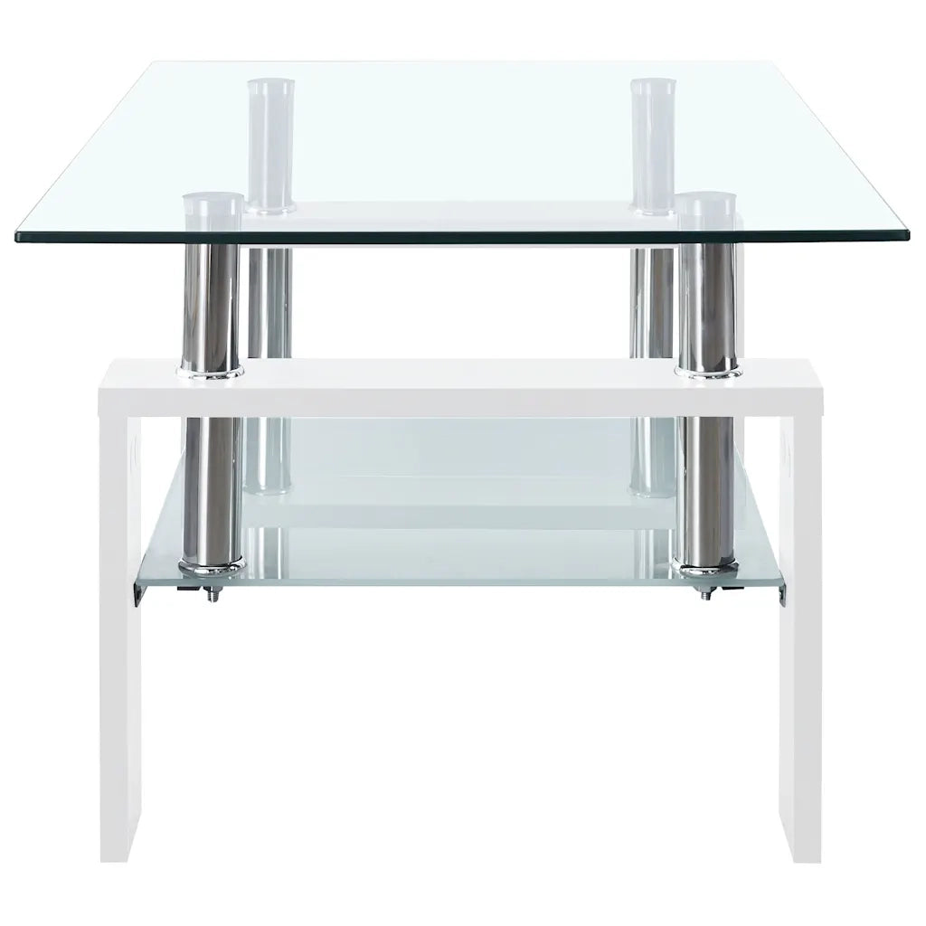 Tavolino Bianco e Trasparente 95x55x40 cm Vetro Temperato 330304