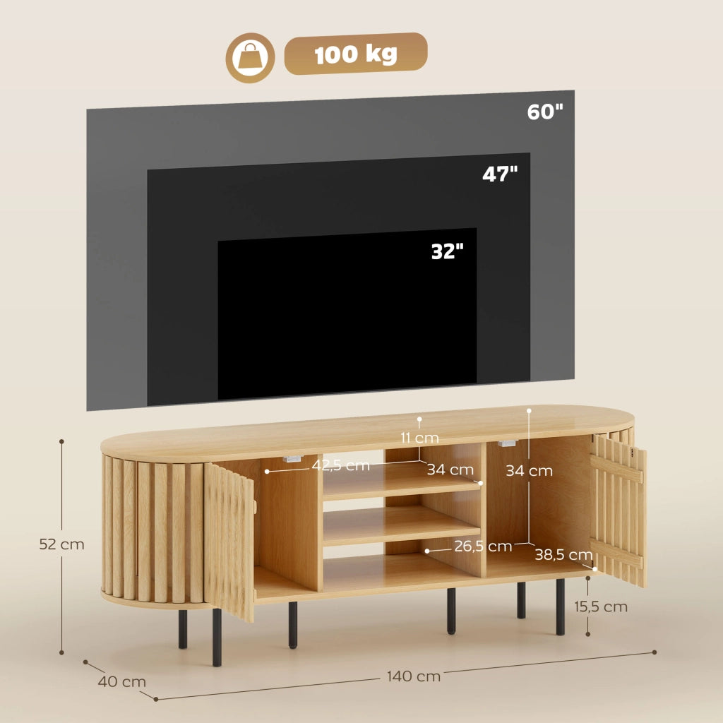 Mobile TV 140 cm ¨C Xylo ¨C 2 ante a doghe, legno naturale, 140x40x52 cm