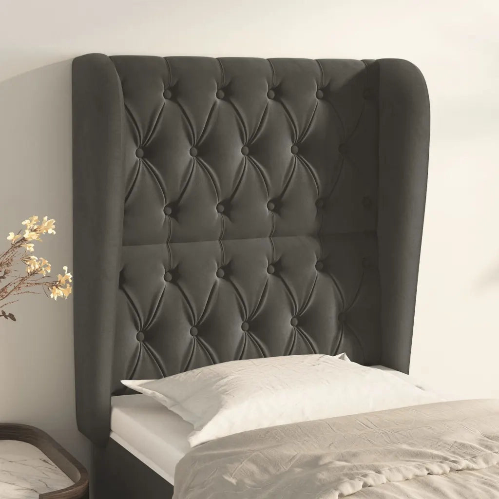 Testiera ad Orecchio-Testata con Orecchie Grigio Scuro 83x23x118/128 cm in Velluto 203134