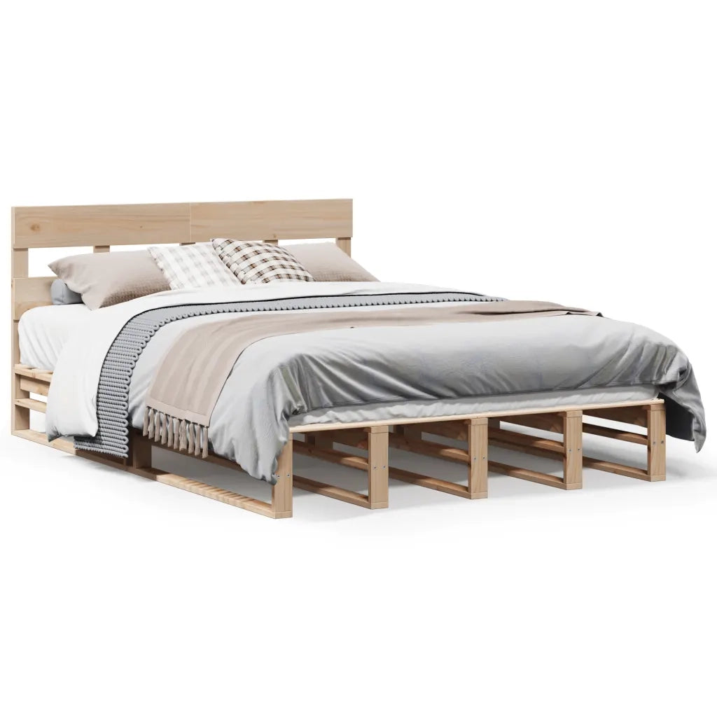 Letto senza Materasso-Struttura Letto 140x190 cm in Legno Massello di Pino 564362