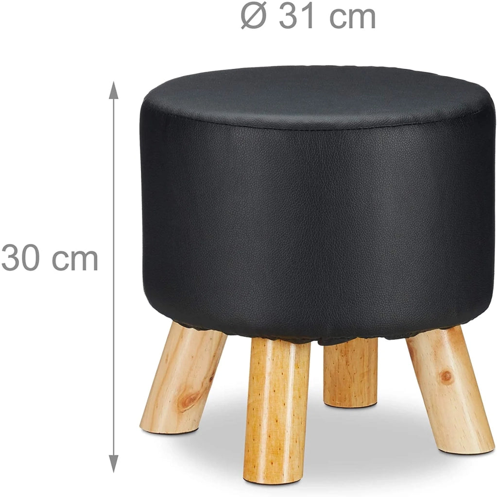Sgabello rotondo con 4 gambe legno e materiale sintetico nero 13_0002818_2