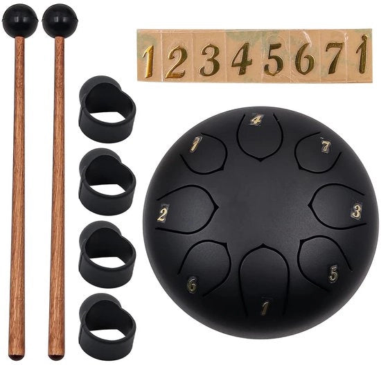 Tamburo a Lingua 6 pollici - Speciale Acciaio di Carbone - Partitura Musicale - Batteria a Tamburi - Adatto per Yoga/Meditazione - Peso Leggero 760g