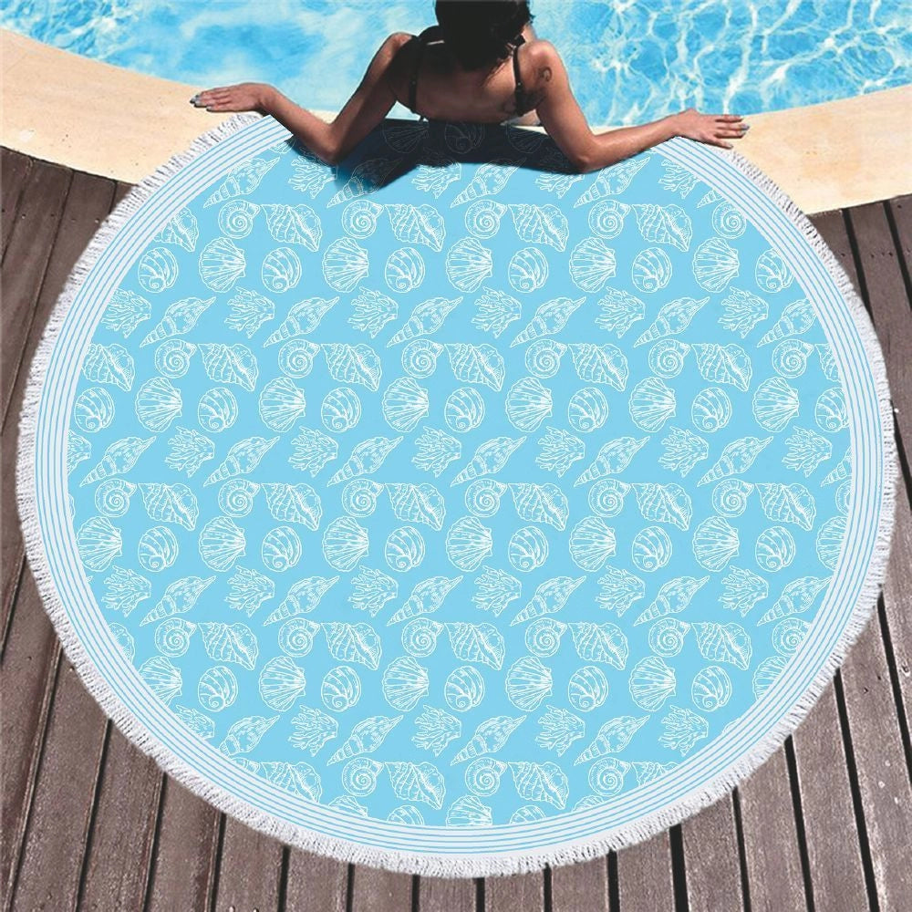 TELO MARE TONDO COTONE 180 CM CON FRANGE CONCHIGLIE COLORI ASSORTITI
