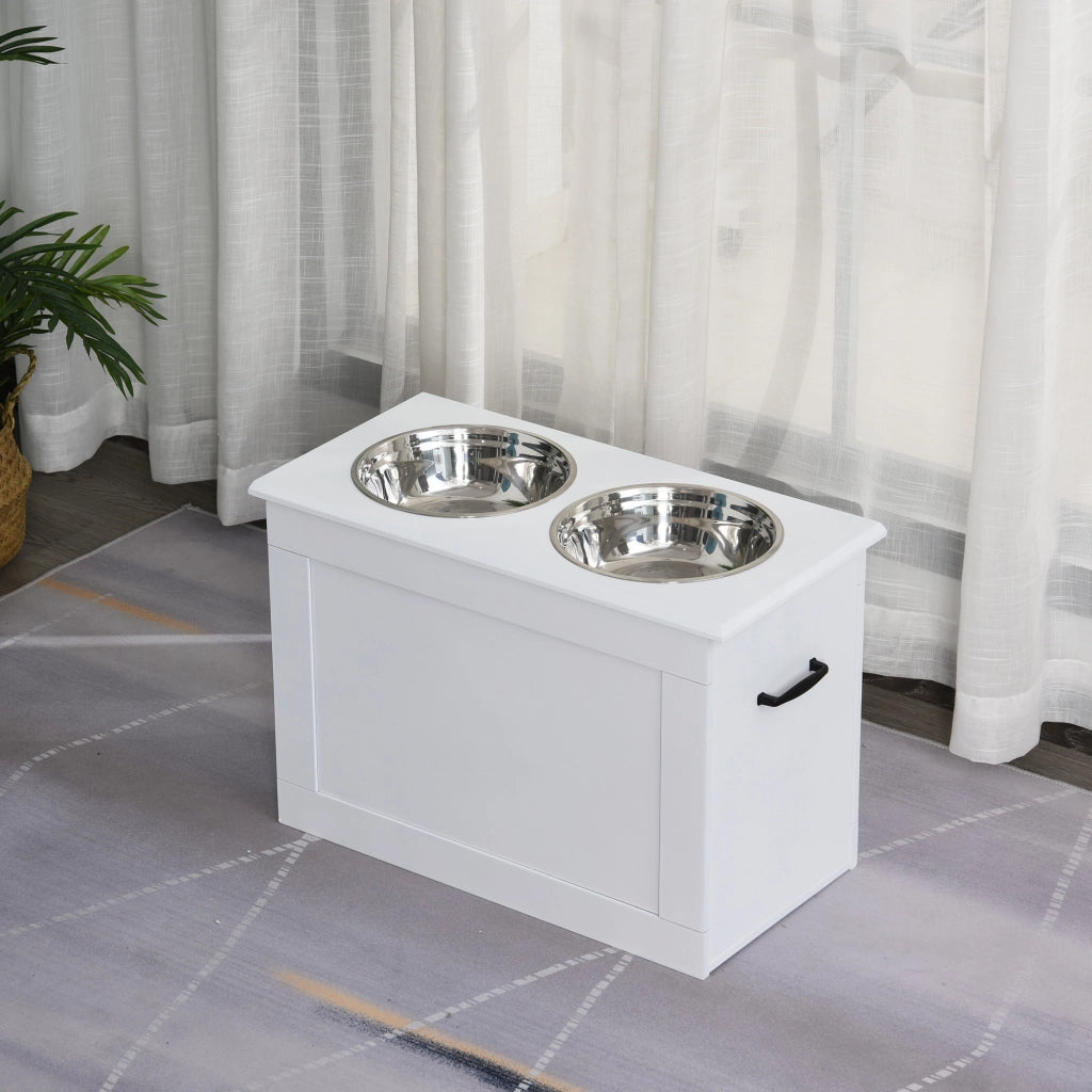 Tavolo per Cani con Ciotole e Ripiano ¨C Zephmum ¨C Bianco 60x30x41 cm