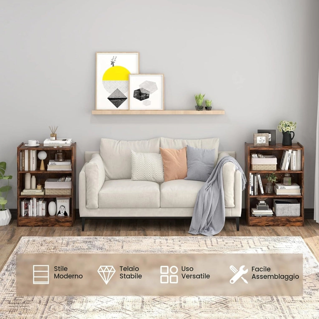 Libreria Aperta a 3 Livelli con Ripiani Regolabili, Libreria a Cubi con Dispositivo Antiribaltamento per Soggiorno, Camera da Letto, 50x30x75 cm, 3 Colori (Marrone)