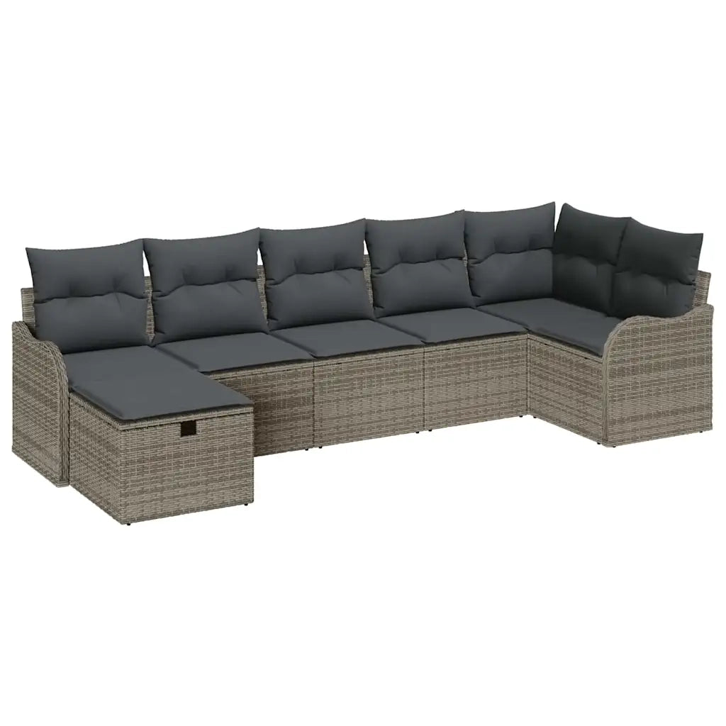 Set Divano da Giardino con cuscino 7 pcs Grigio Poly Rattan