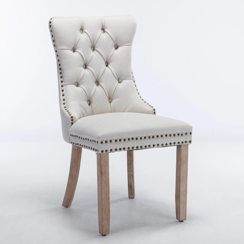 Sedie da Pranzo Imbottite in Lino con Gambe in Legno Massello, Set 2 Pezzi ¨C Xylo ¨C Beige