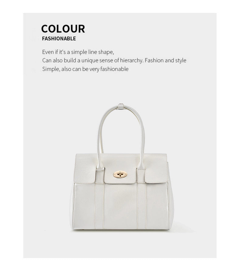 Borsa tote grande e capiente in vera pelle morbida, bianca