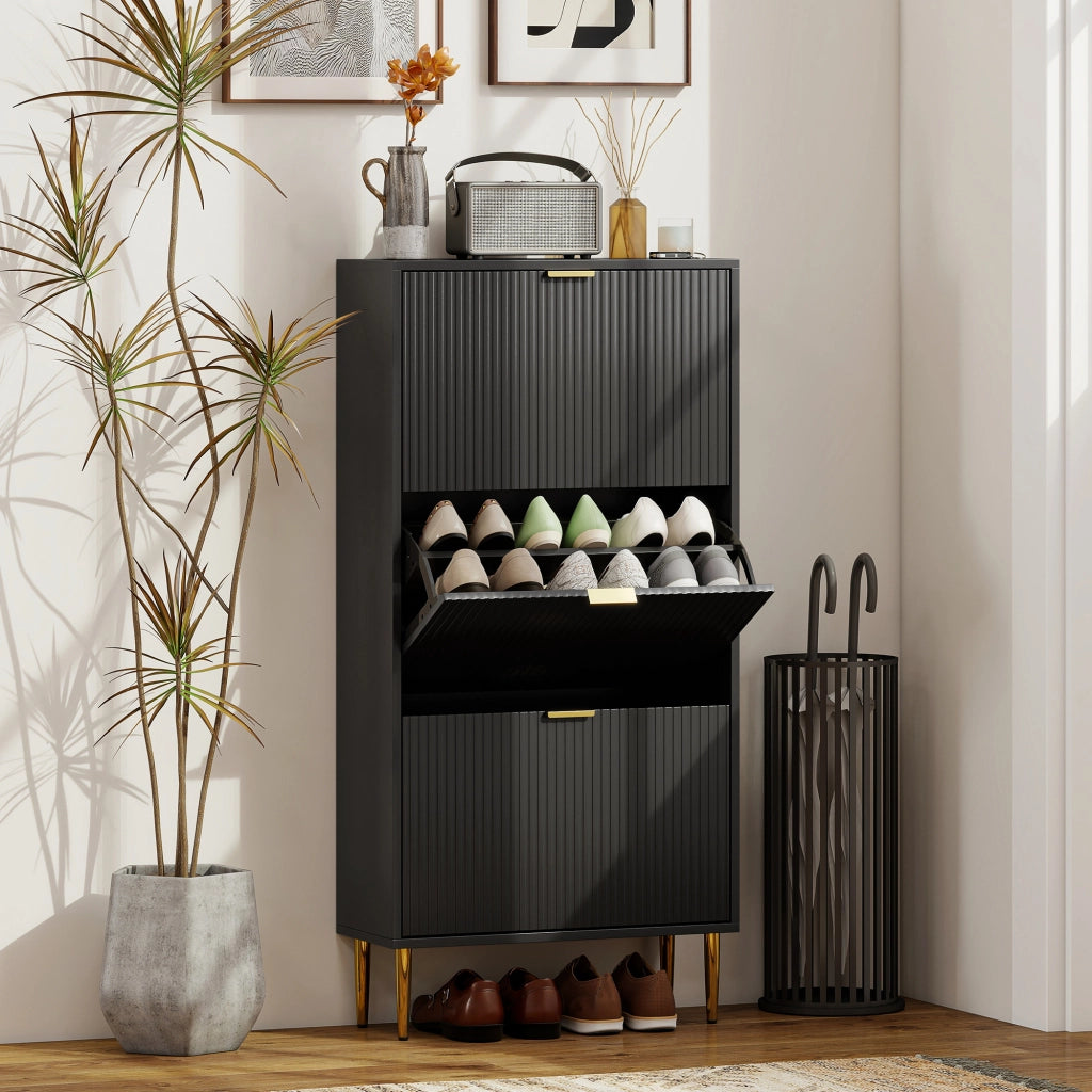 Scarpiera con cassetti e ripiani regolabili ¨C Zephmum ¨C Nero 60x24x122,5 cm