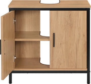 Arredamento bagno 'Isy' - Industriale nero - Legno chiaro - Cassetta sottoscala - Cassetta bagno - Apertura - 60x60x30 cm
