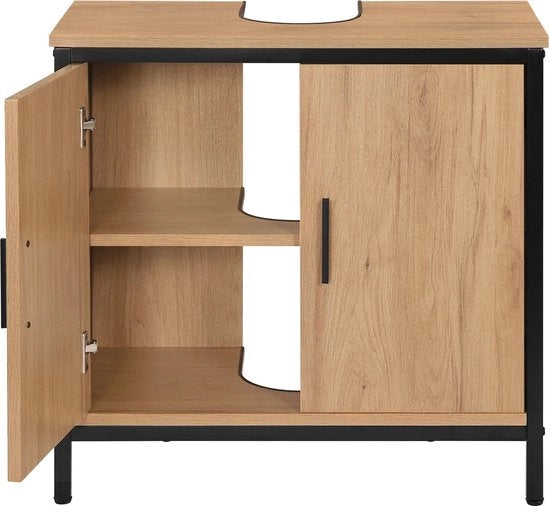 Arredamento bagno 'Isy' - Industriale nero - Legno chiaro - Cassetta sottoscala - Cassetta bagno - Apertura - 60x60x30 cm