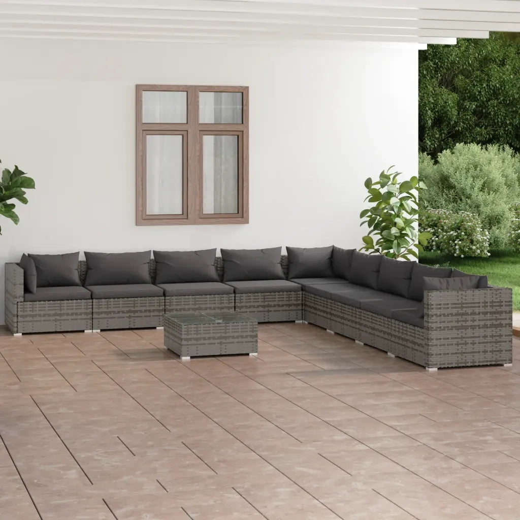 Set Divani da Giardino 10 pz con Cuscini in Polyrattan Grigio cod mxl 43810