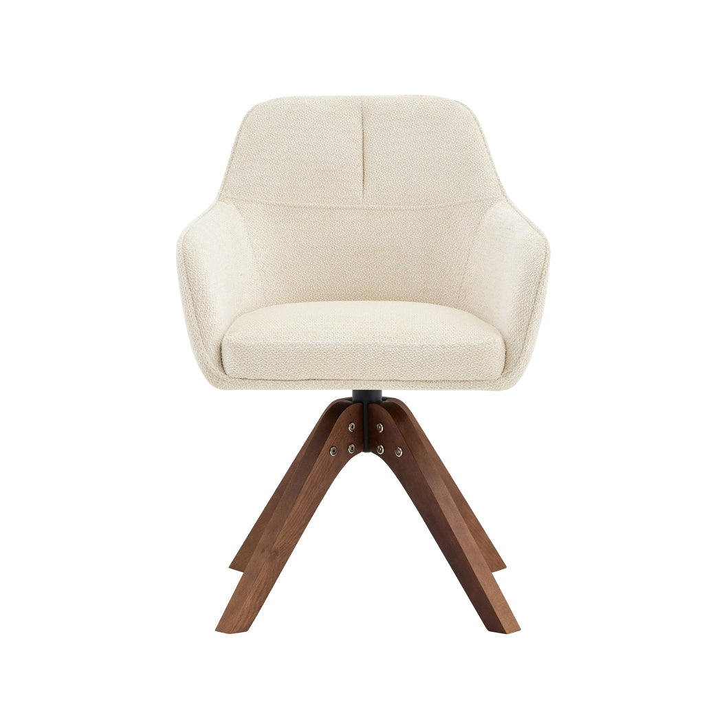 Sedia da sala da pranzo girevole 360° set da 2 con braccioli e schienale ergonomico in tessuto bianco e legno noce