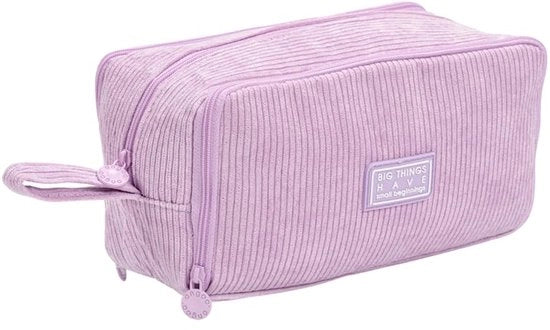 Etui corduroy grande a 3 compartimenti, etui per ragazze e ragazzi, etui per scuola e ufficio (viola)