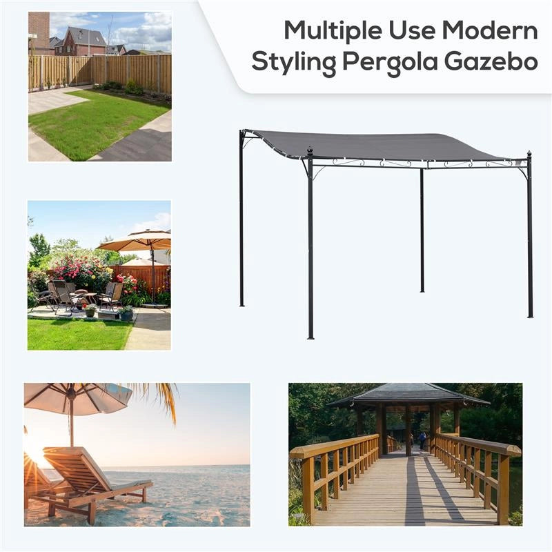GAZEBO DA ESTERNO PERGOLA 297X297 CM IDEALE PER GIARDINO E TERRAZZO CON TENDA GRIGIA