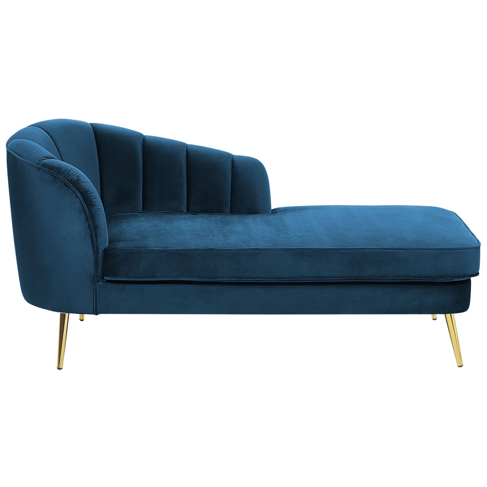 Chaise longue Velluto Blu Marino Rivestimento Gambe In Metallo dorato versione sinistra